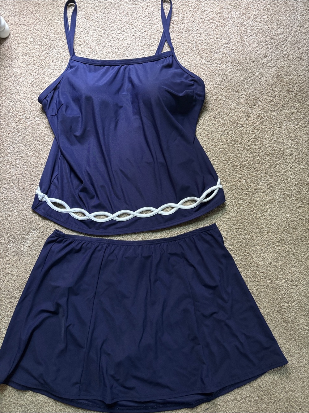It Figures! Royal Blue Skirted 2-Piece Swim Set with White Trim and Cutouts